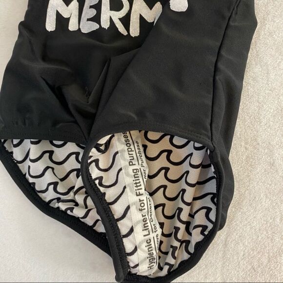 Art Class Girls Black White Waves Believe in Mermaids One Piece Swim Girls XS - Picture 3 of 6